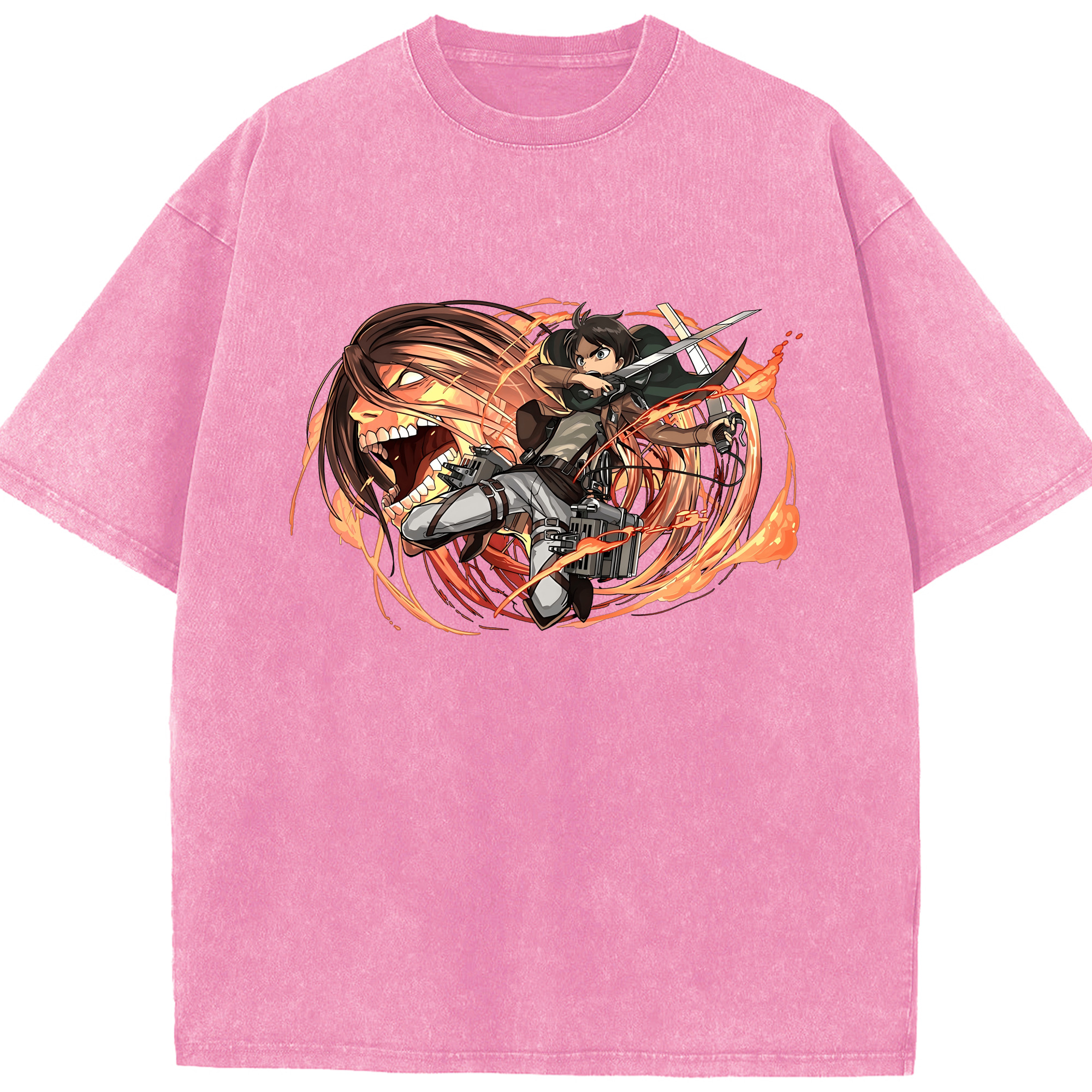 （画像用） 進撃の巨人 エレン･イェーガー Attack on Titan Eren Jäger 綿100% ヴィンテージ風 半袖Tシャツ（フロントプリント）